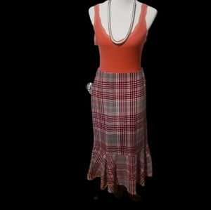 Messini Tier Ruffled Mermaid Midi Skirt.